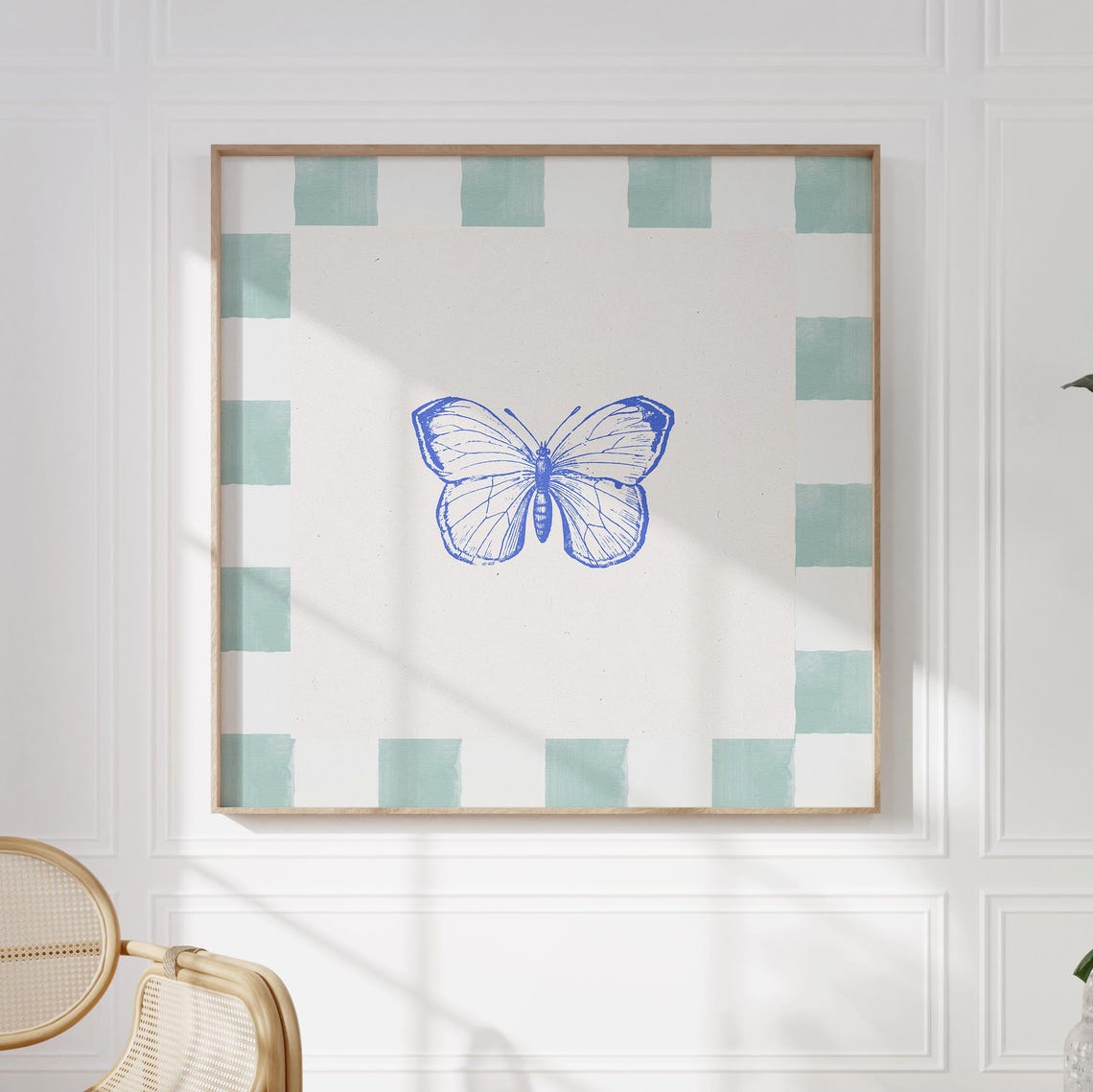 Mint Blue Green Butterfly Print Instant Wall Art Trendy Decor Illustration Living Room Art Nursery Square - Image 2