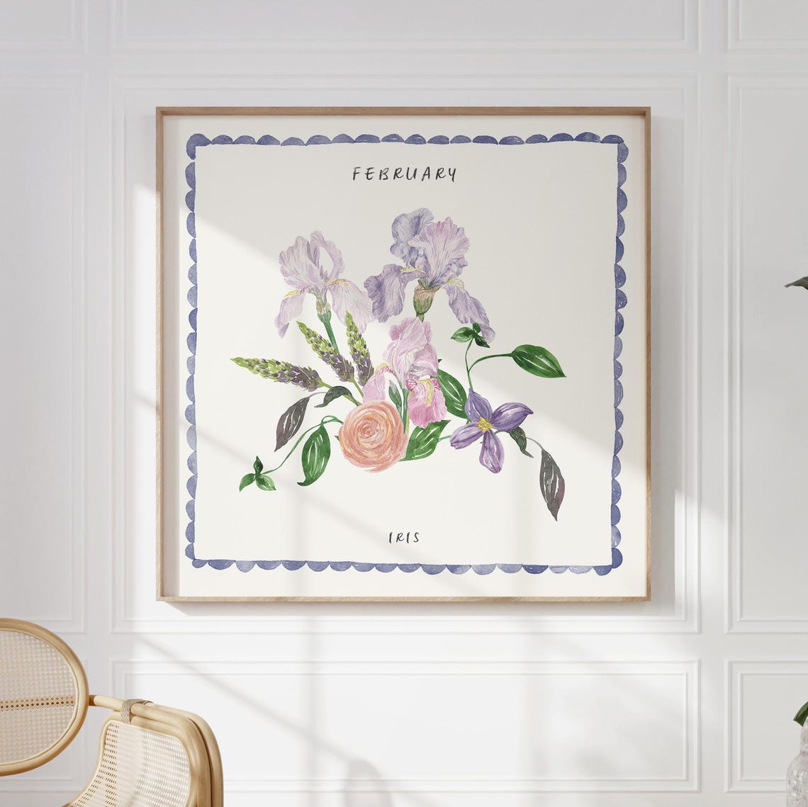 February Iris Birth Flower Bouquet Watercolor Botanical Print - Image 3