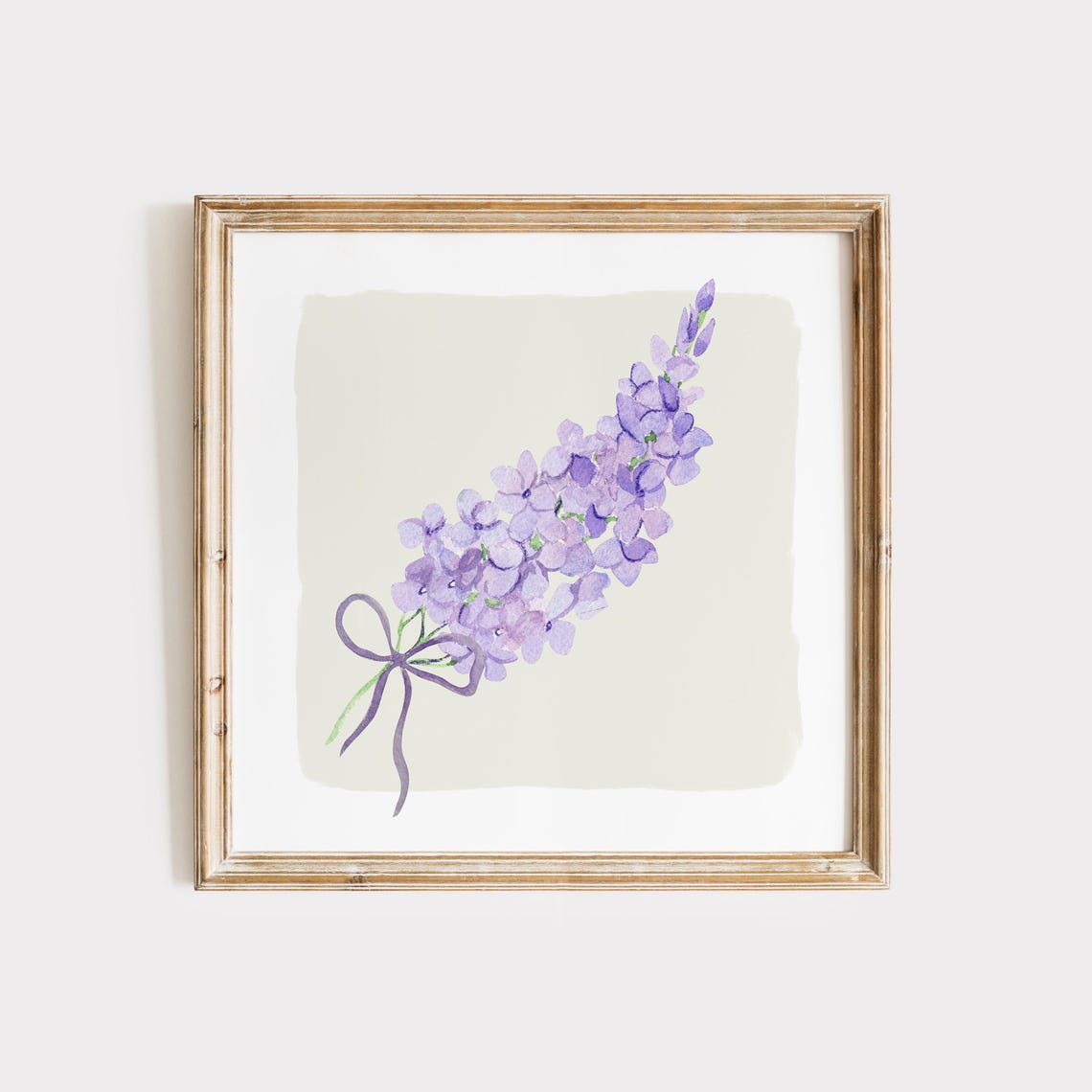 Purple Lilac Sprig With Ribbon Bow Watercolor Botanical Print