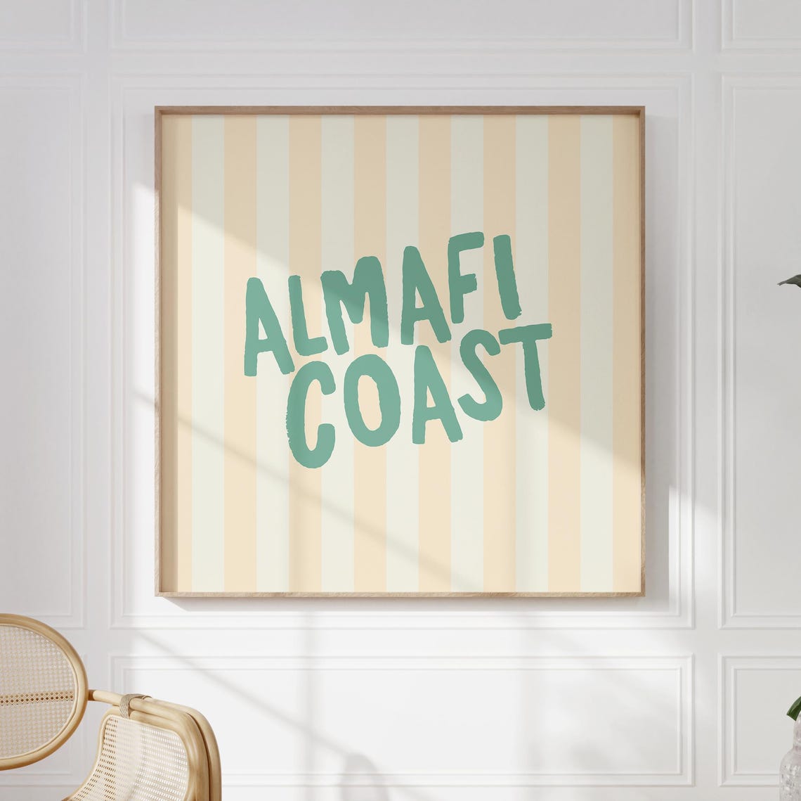 Almafi Coast Green Bold Letters Cream Striped Coastal Decor Wall Art - Image 4