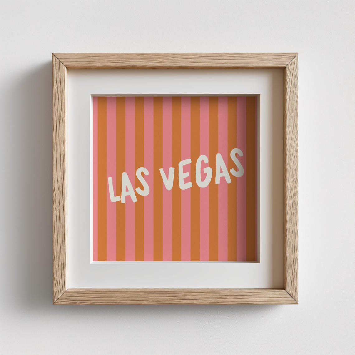 Las Vegas Cream Hand Lettered Pink Orange Striped Square Travel Poster - Image 2