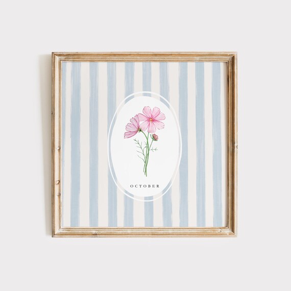 October Cosmos Birth Month Pink Watercolor Floral Art Poster