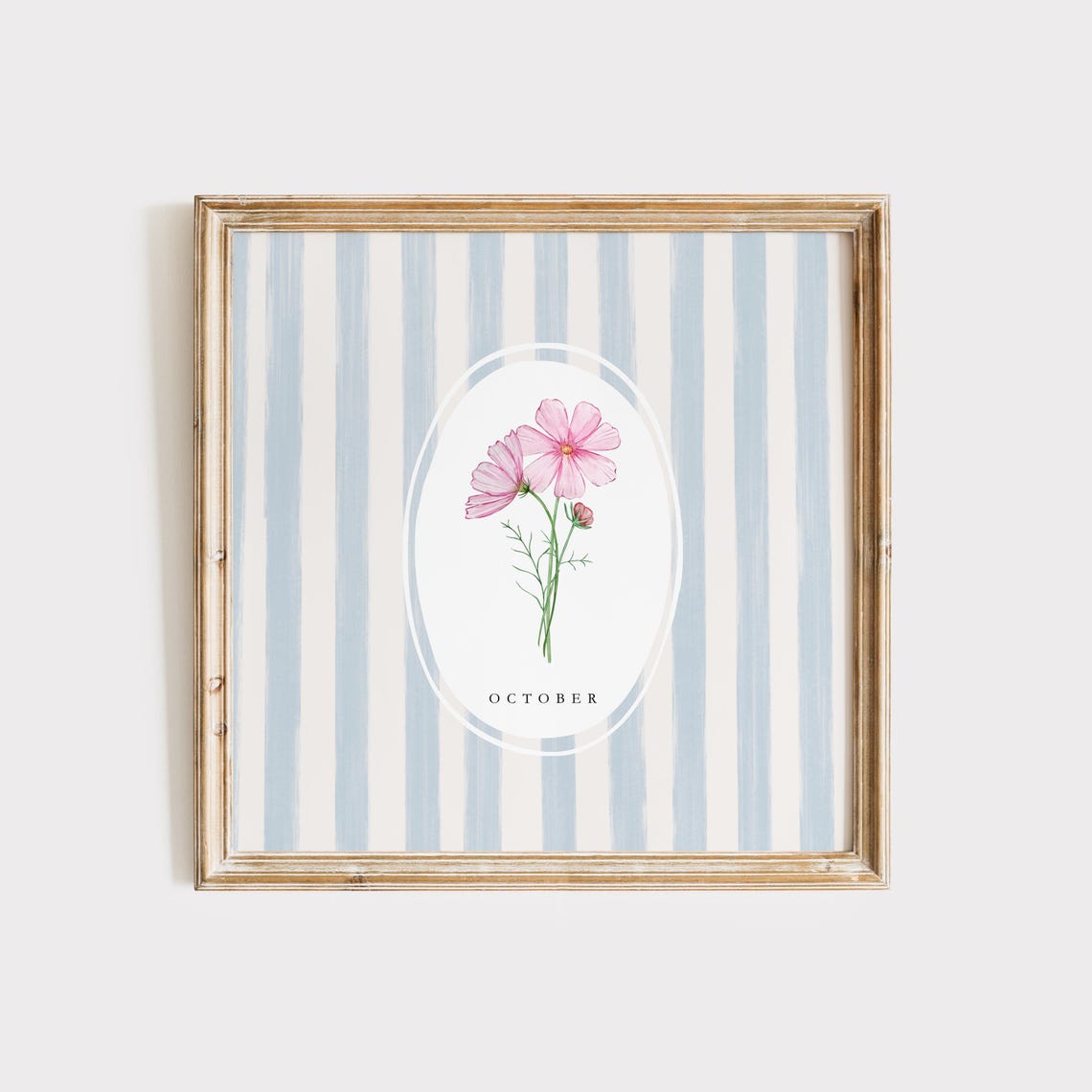 October Cosmos Birth Month Pink Watercolor Floral Art Poster
