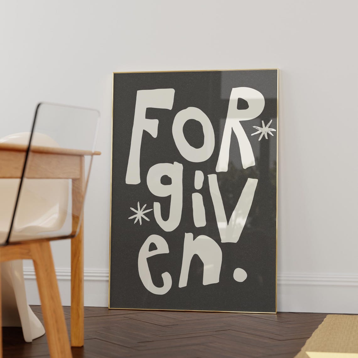 Forgiven Cream Lettering Charcoal Christian Quote Square Decor Poster - Image 4