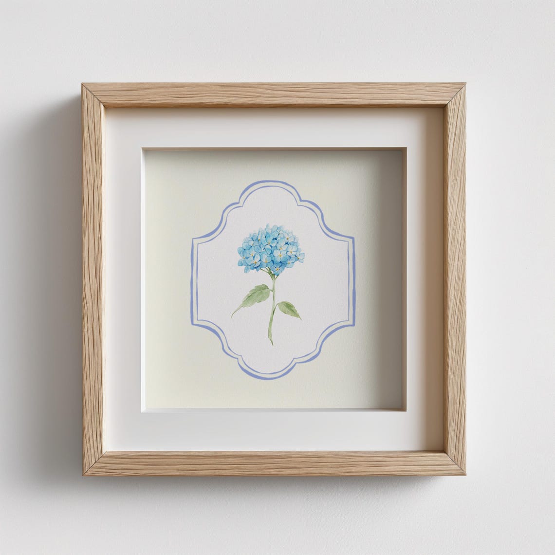 Blue Hydrangea Bloom Watercolor Medallion Botanical Wall Art - Image 3