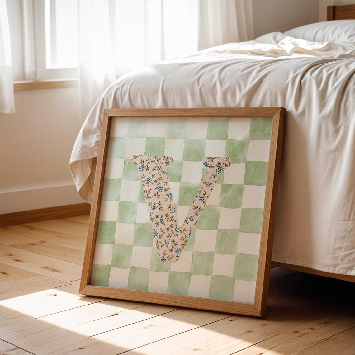 V Square Initial Personalized Gift, Watercolor - Image 2