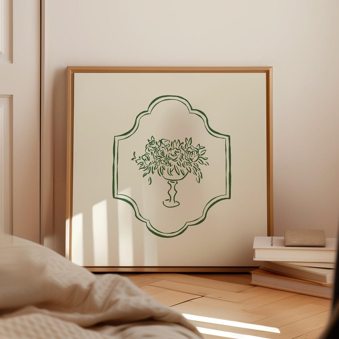 Forest Green Line Art Floral Vase Ogee Frame Minimalist Wall Poster - Image 5