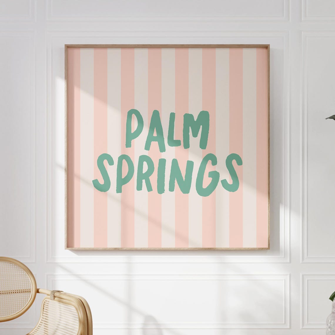 Palm Springs Teal Hand Lettered Pink Striped Square City Travel Poster - Image 4