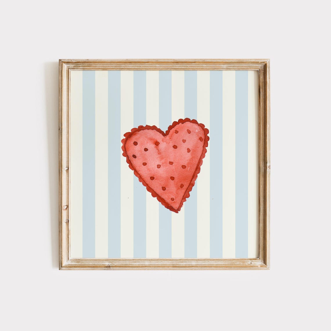 Red Polka Dot Watercolor Heart Blue Striped Valentine Wall Art Print - Image 4