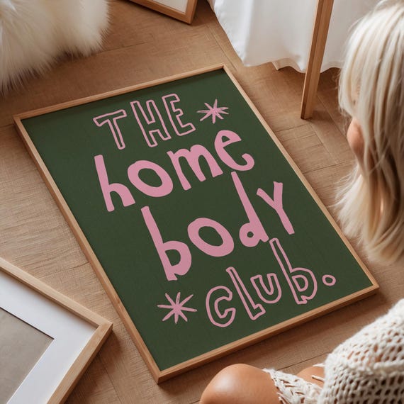 Homebody Club Forest Green And Pink Art Print Print Wall Art Trendy Decor Fun Artwork Vertical Print