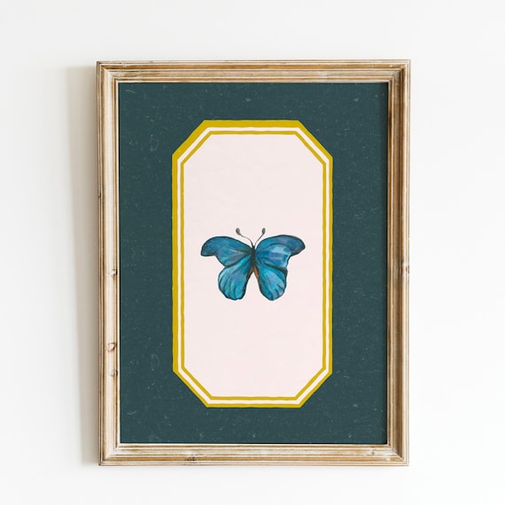 Butterfly Deep Green Papillion Art Print, Vintage