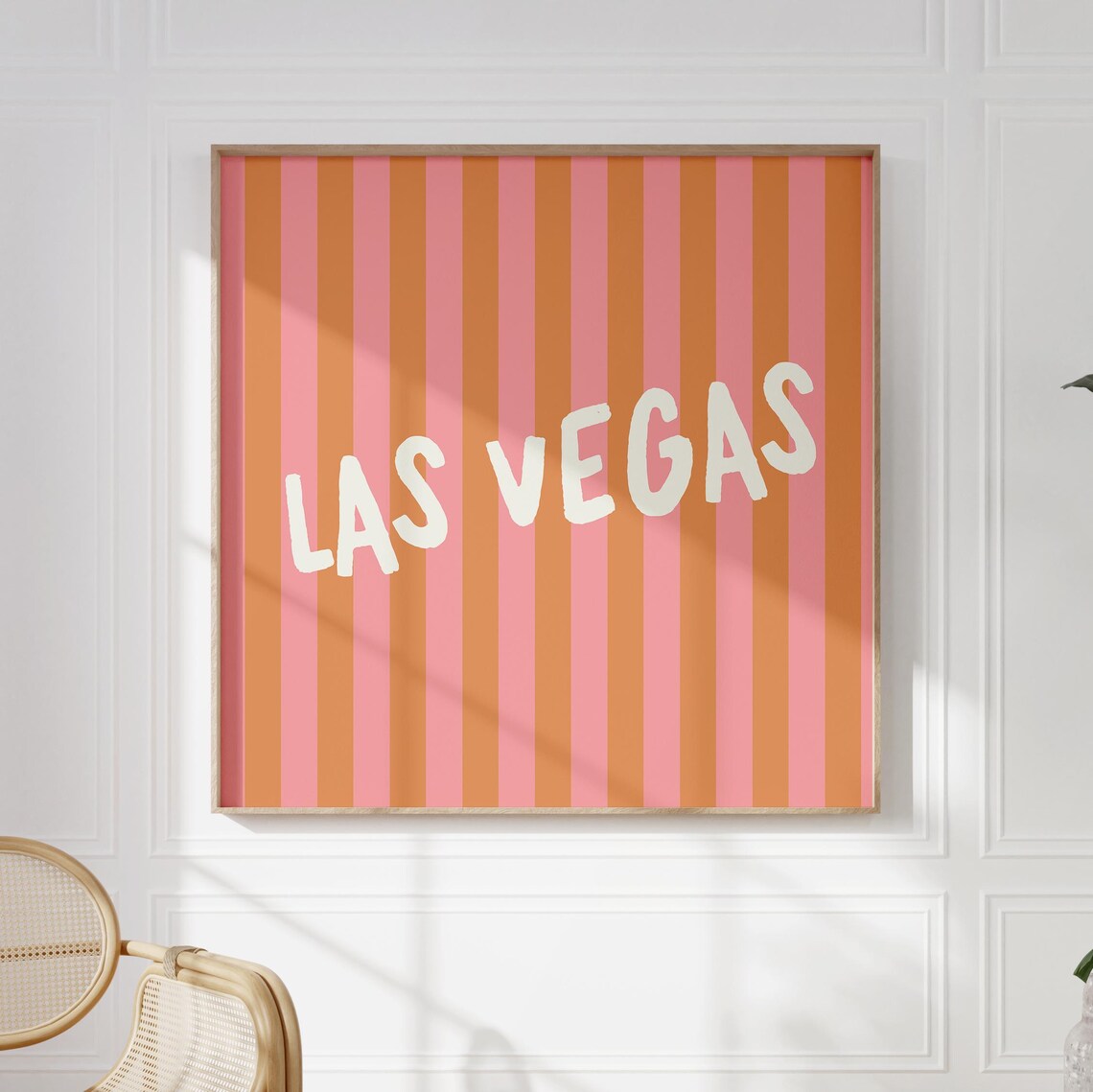 Las Vegas Cream Hand Lettered Pink Orange Striped Square Travel Poster - Image 5