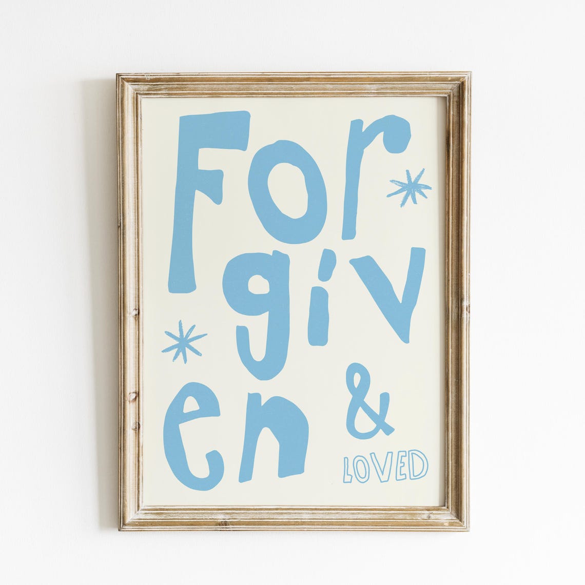 Forgiven And Loved Blue Lettering Cream Christian Quote Decor Poster