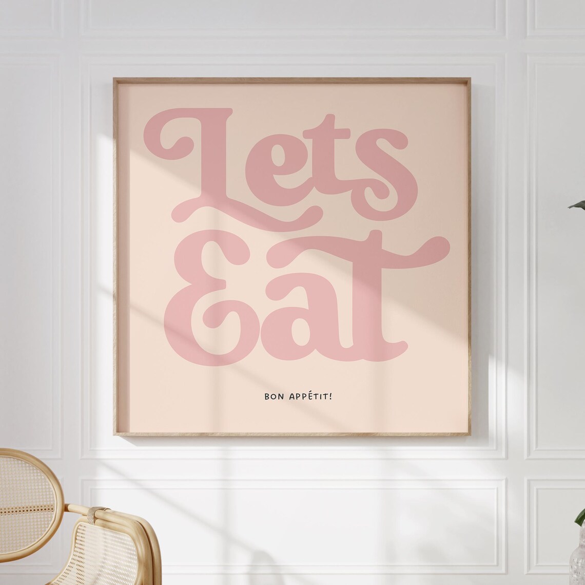 Lets Eat Bon Appetit Pink Retro Kitchen Typography Wall Decor Poster - Image 2