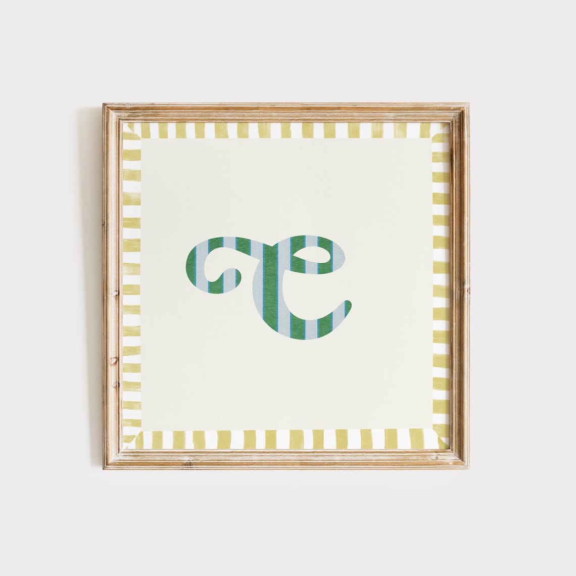 Swash Letter C Green Blue Striped Monogram Cream Framed Art Print