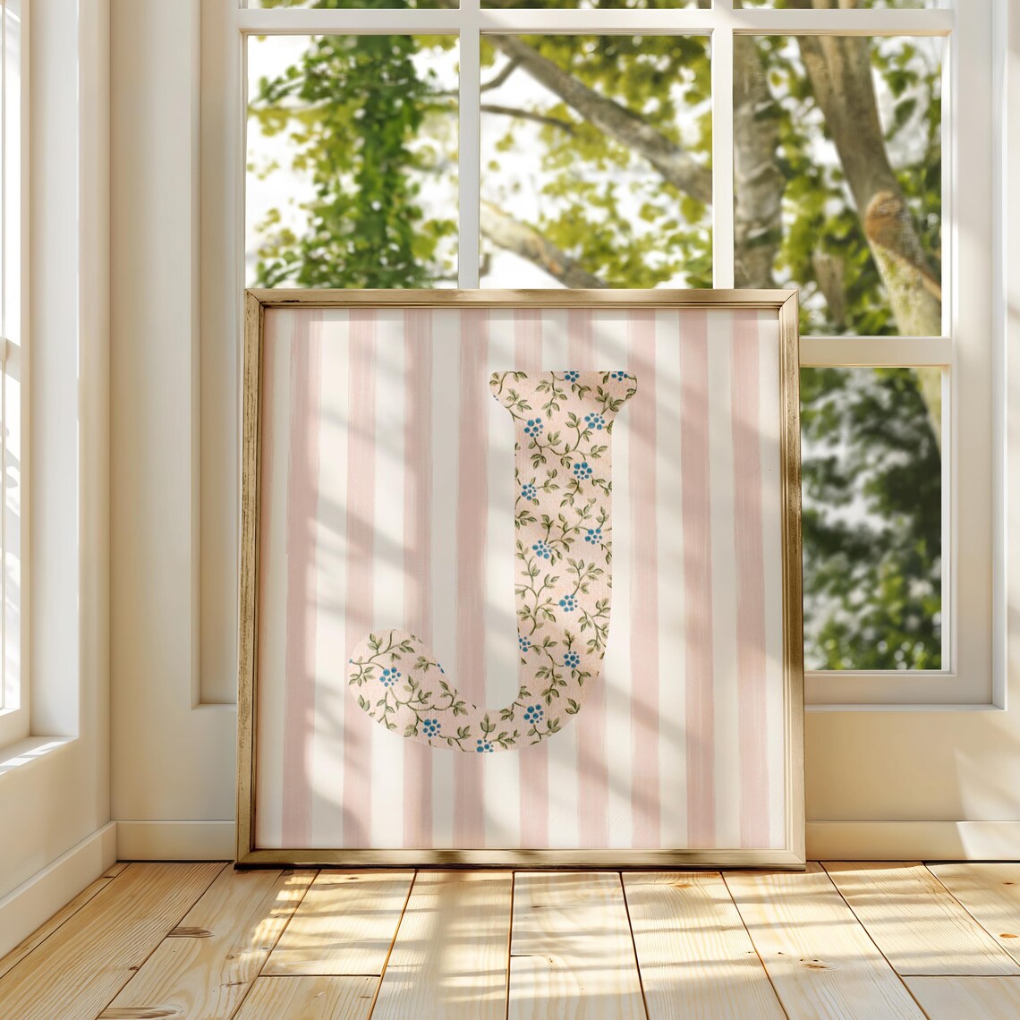 J Square Initial Floral Watercolor Art Print - Image 4