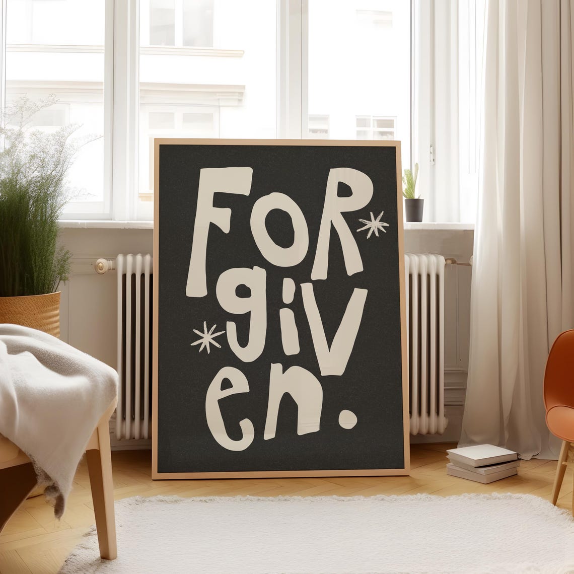Forgiven Cream Lettering Charcoal Christian Quote Square Decor Poster - Image 5