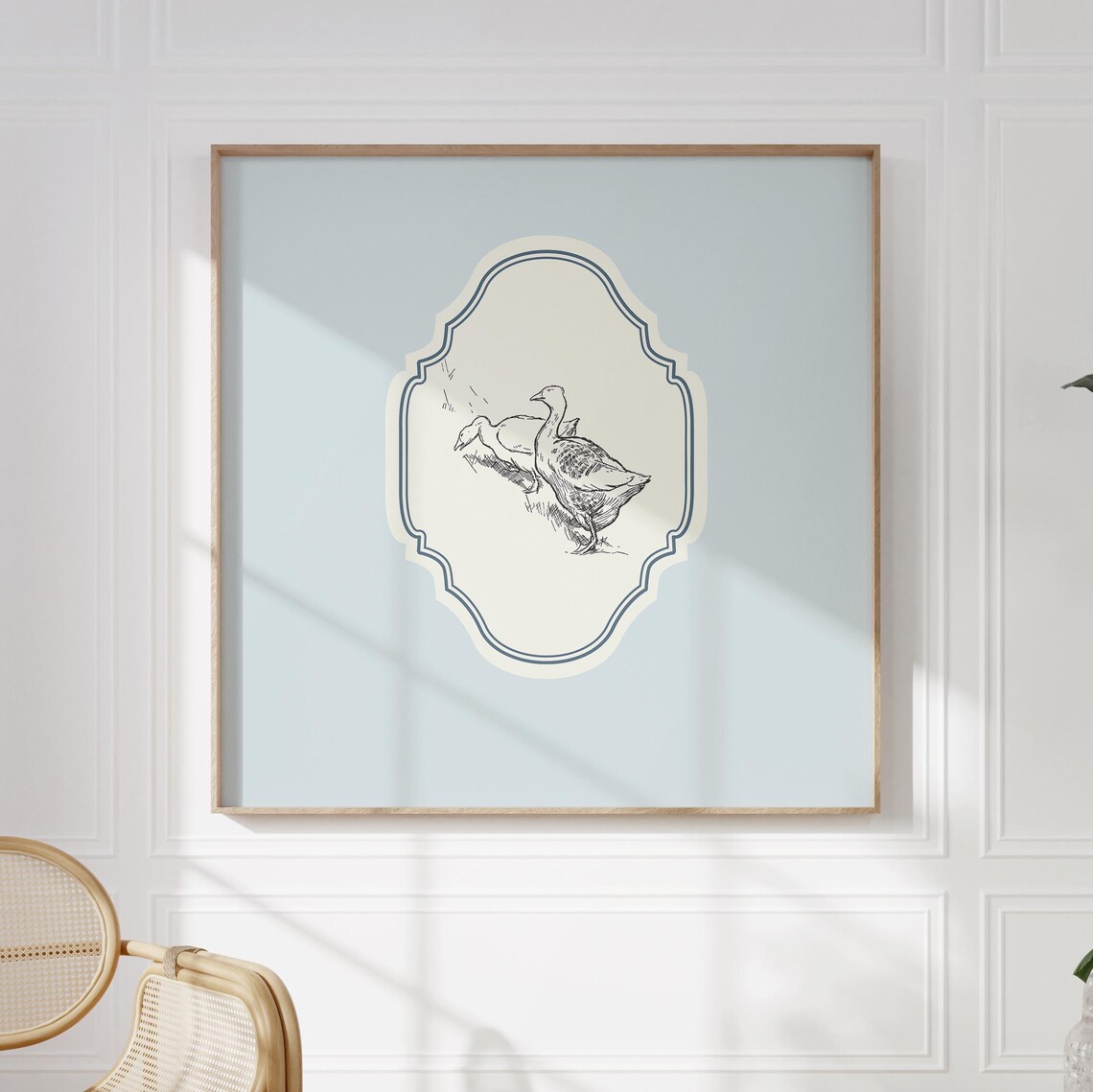 Vintage Duckling Pair Baby Blue Ornate Square Nursery Farm Poster - Image 5