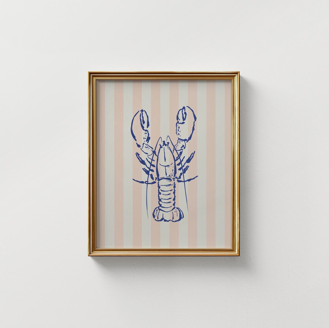 Peach Striped Lobster Illustration Print Wall Art Wall Art Coastal Decor Beach House - Image 4