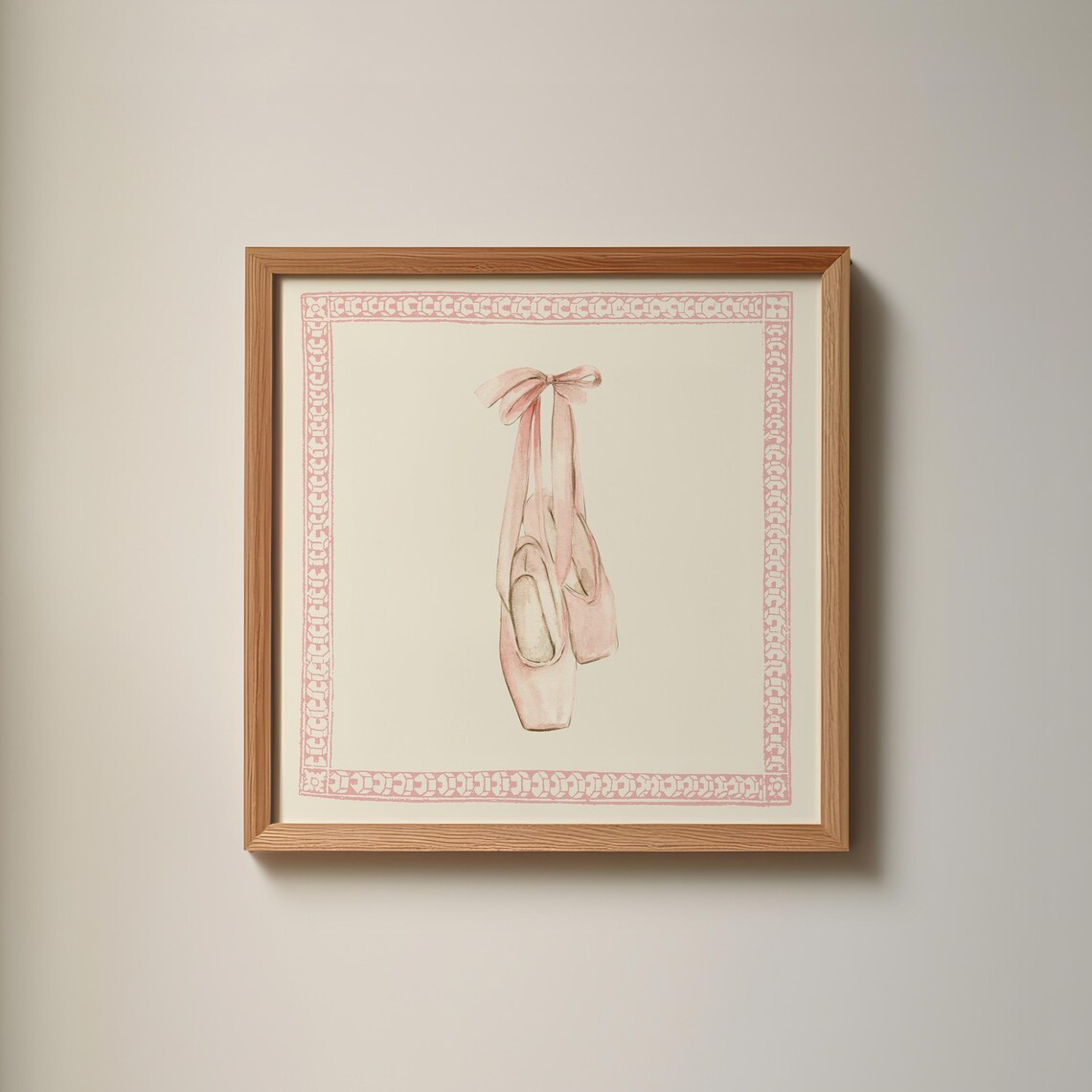 Pink Ballet Pointe Shoes Watercolor Ribbon Border Nursery Wall Art