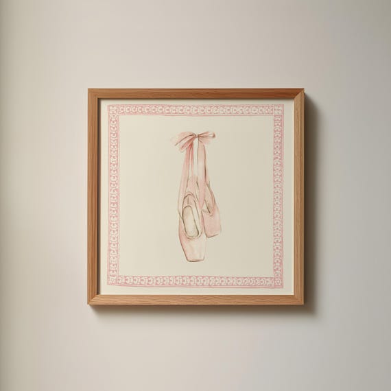 Sweet Pink Ballet Slippers Square Print Instant Wall Art Trendy Decor Illustration Living Room Art Nursery Decor