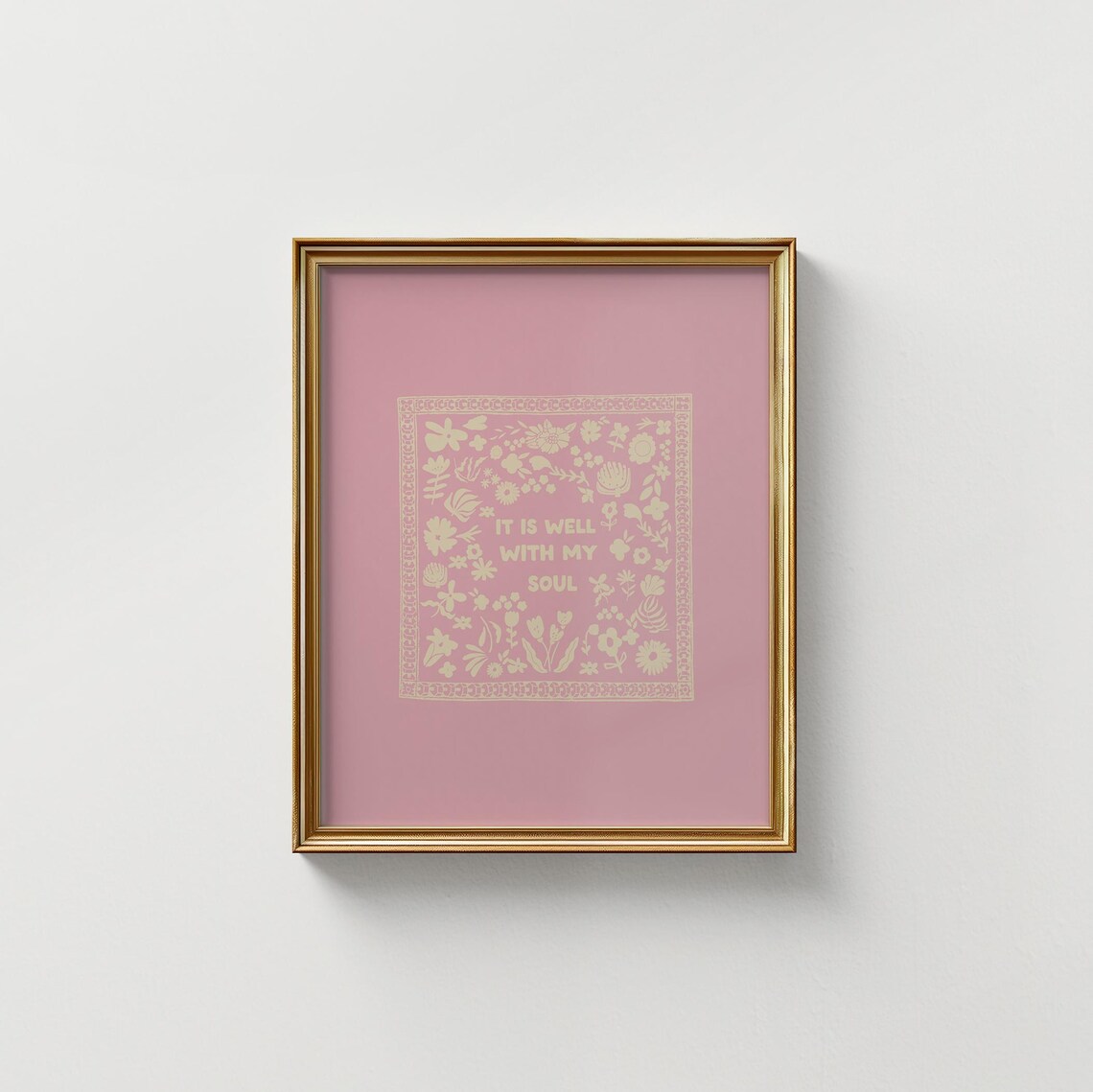 It Is Well With My Soul Cream Folk Quote Blush Pink Wall Art Print - Image 5