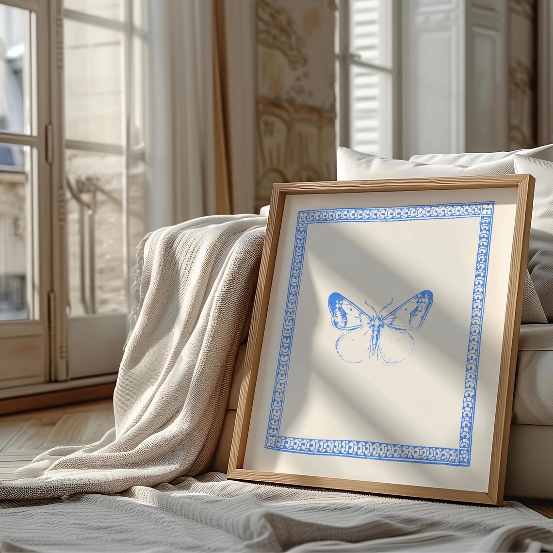 Vintage Cornflower Blue Butterfly Minimal Art Print