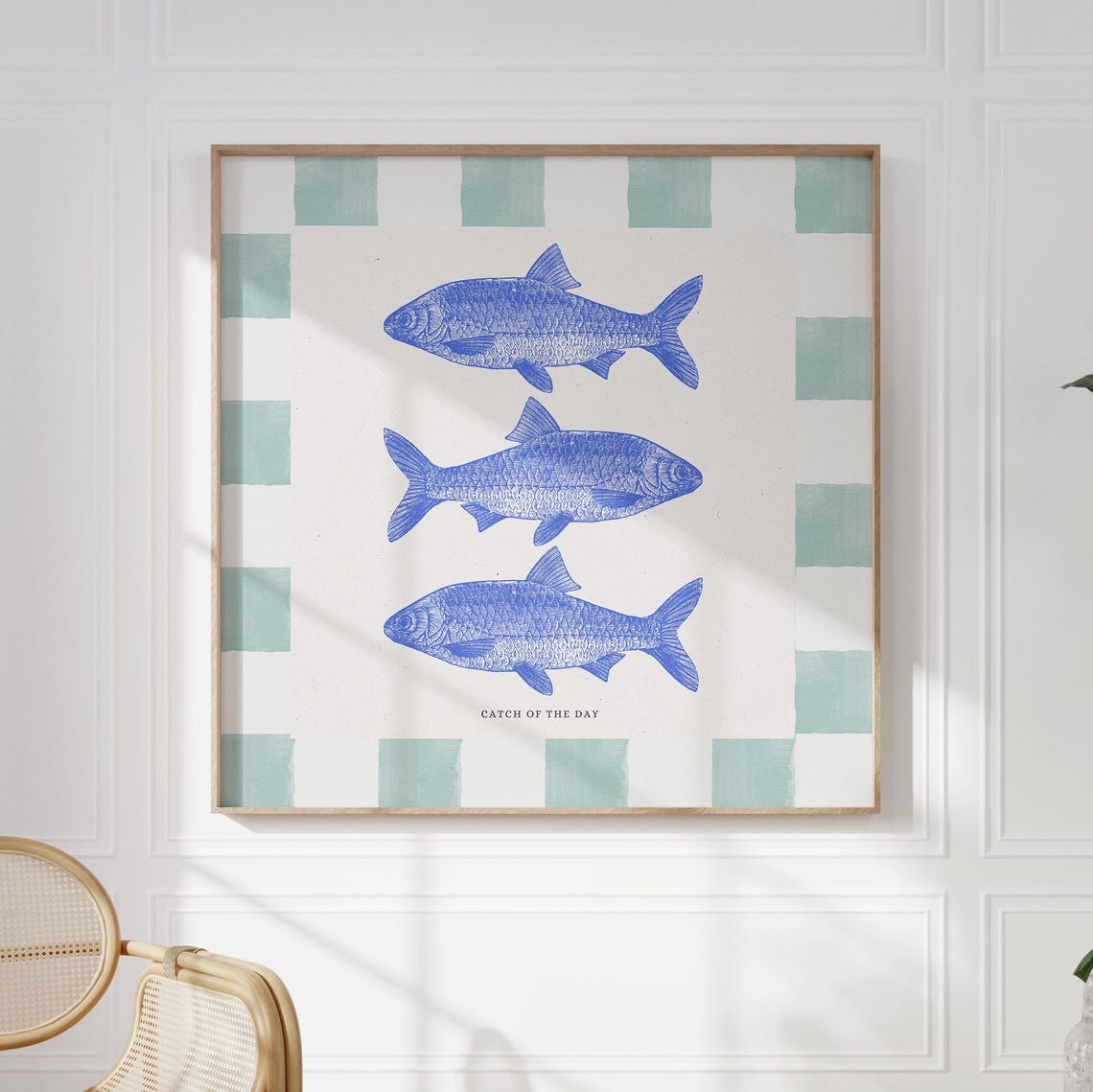Catch Of The Day Three Blue Fish Coastal Kitchen Decor Poster - Image 2