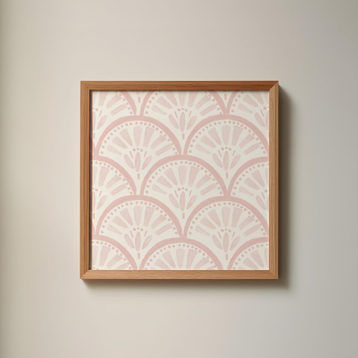 Soft Blush Pink Scallop Shell Carved Motif Square Pattern Poster