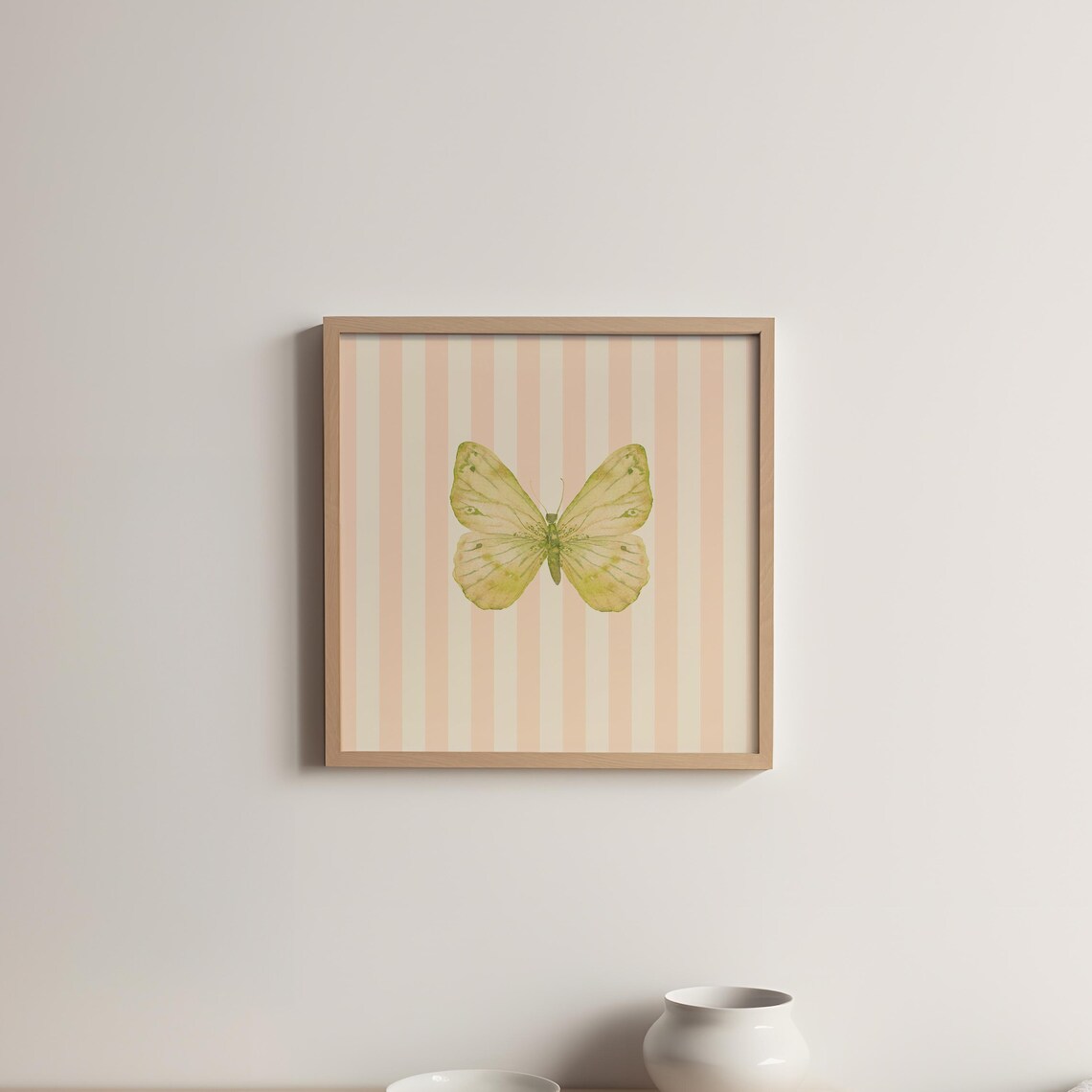 Pink Striped Minimal Butterfly Art Print, Nursery Decor - Image 4