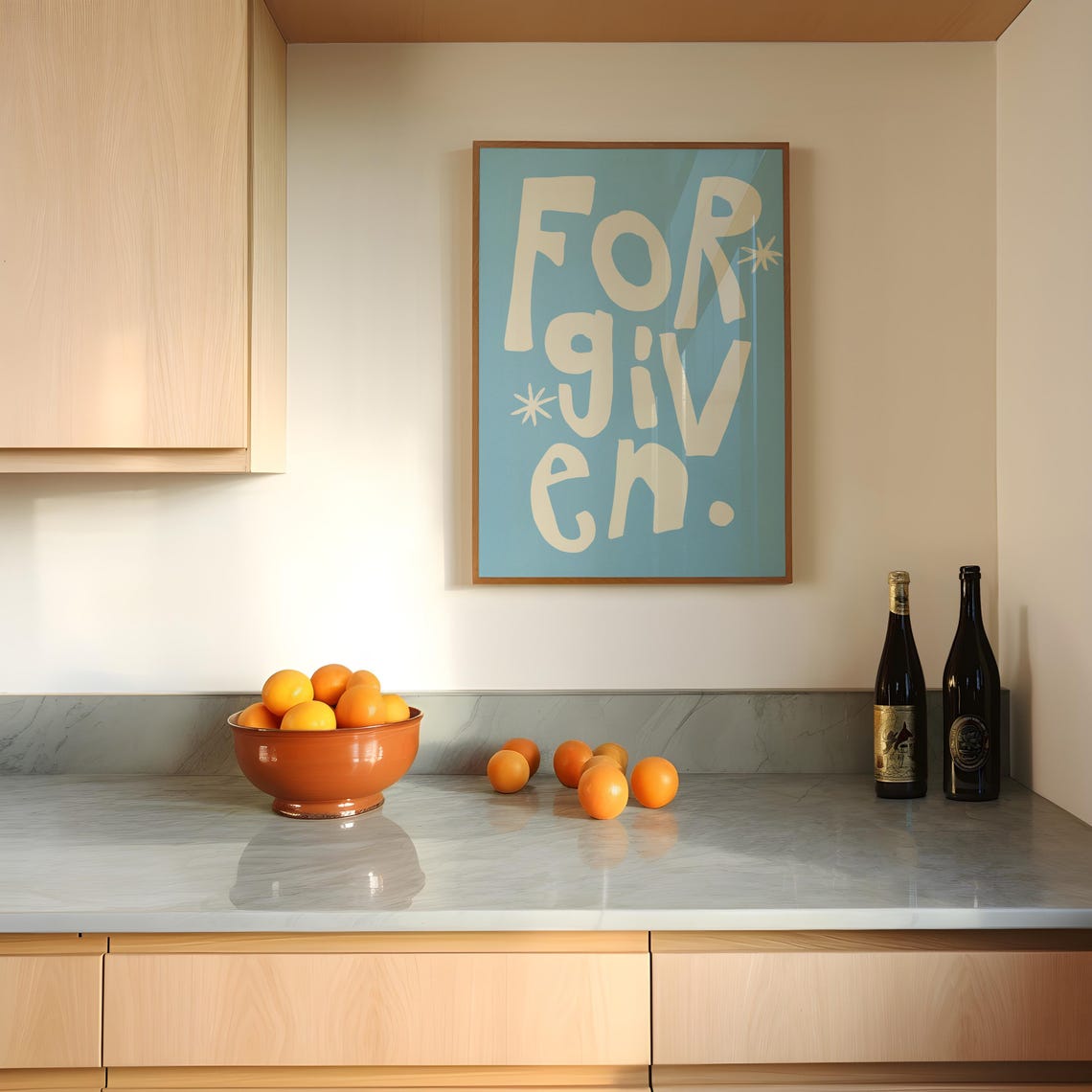 Forgiven Cream Lettering Sky Blue Christian Quote Square Decor Poster - Image 2