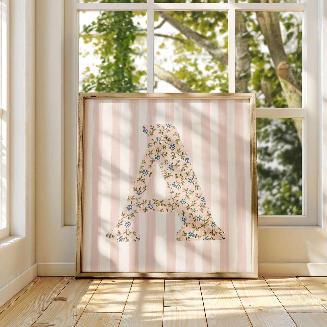 Square Initial Floral Letter Watercolor Art Print - Image 4