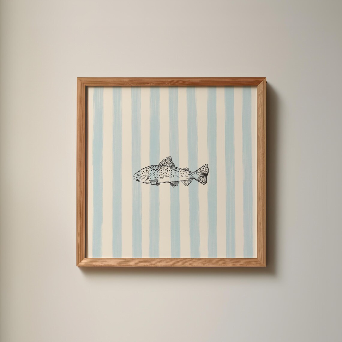 Blue Striped Fish Print, Nautical Illustration