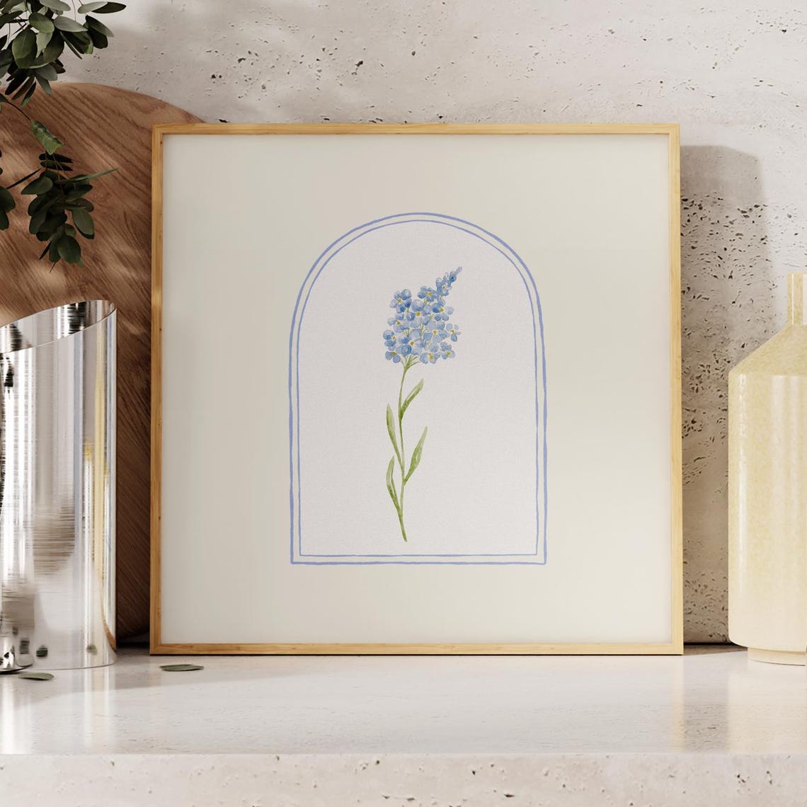 Forget Me Not Blue Watercolor Arch Square Floral Decor Poster - Image 2