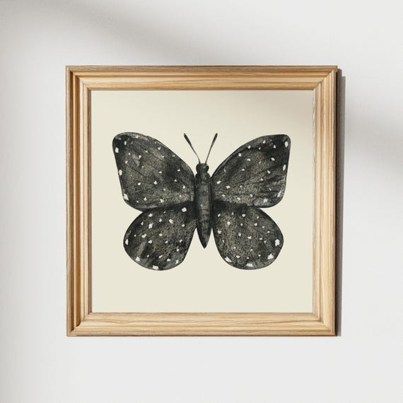 Black Butterfly Vintage Square Art Print Instant Wall Art Trendy Decor Kitchen Living Room Art Minimalist
