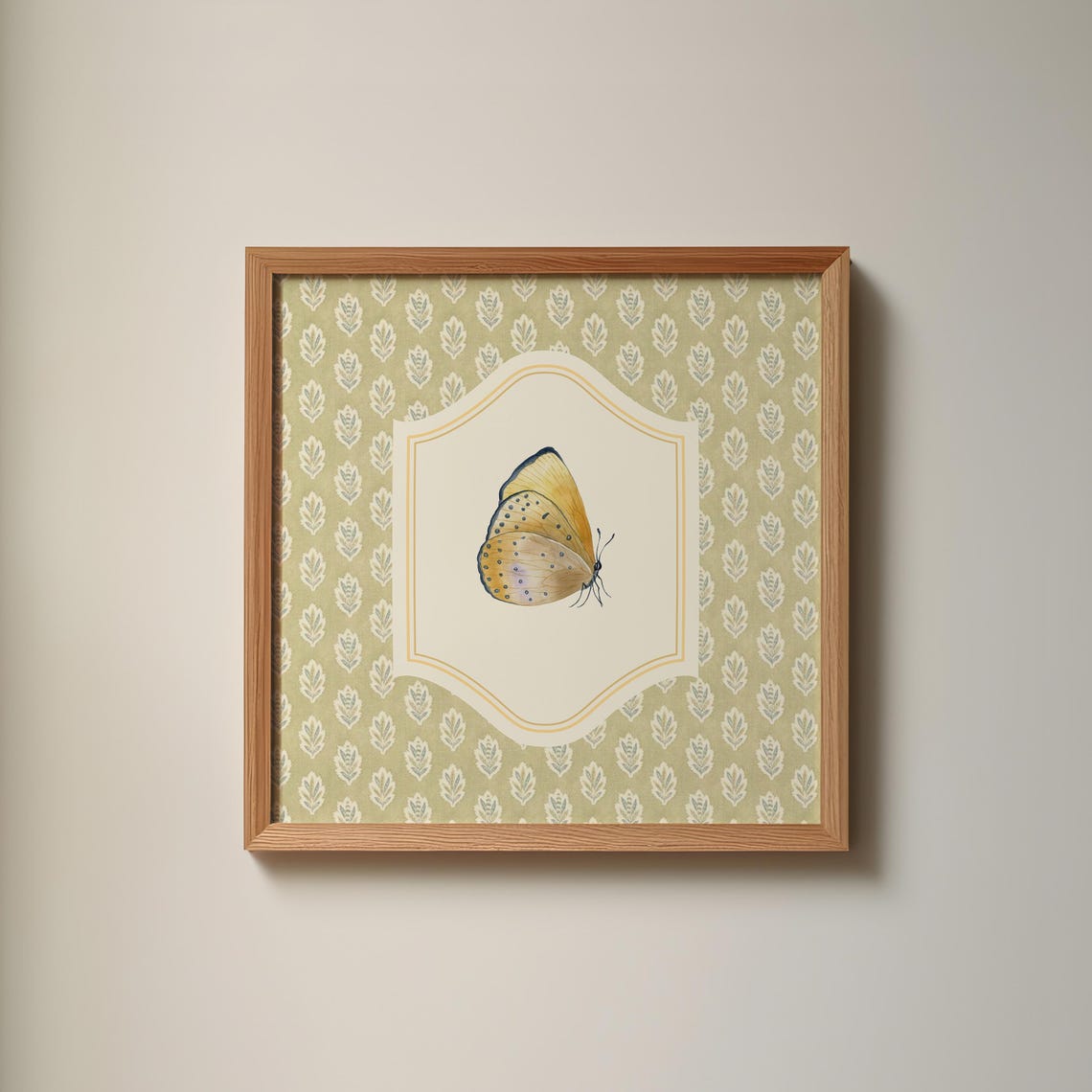 Victorian Style Butterfly Square Print Wall Art Kitchen Living Room Art Blue Thin Line Print - Image 4