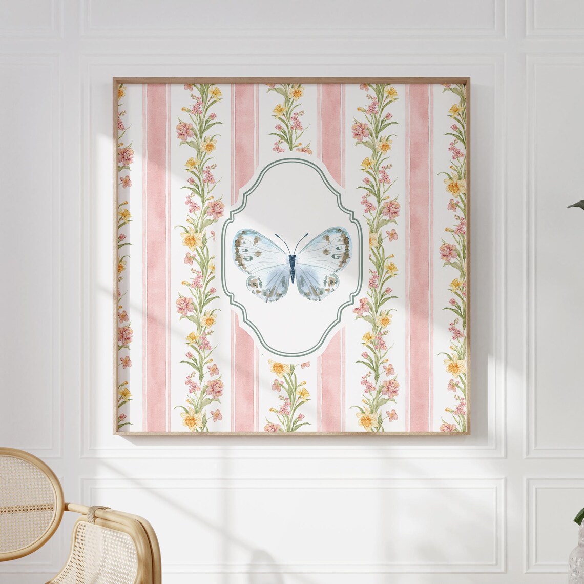 Vintage Butterfly Wallpaper Square Art Print - Image 5