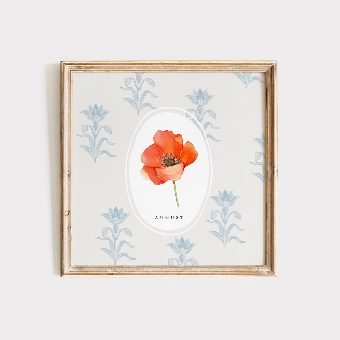 August Poppy Birth Month Flower Watercolor Botanical Art Poster