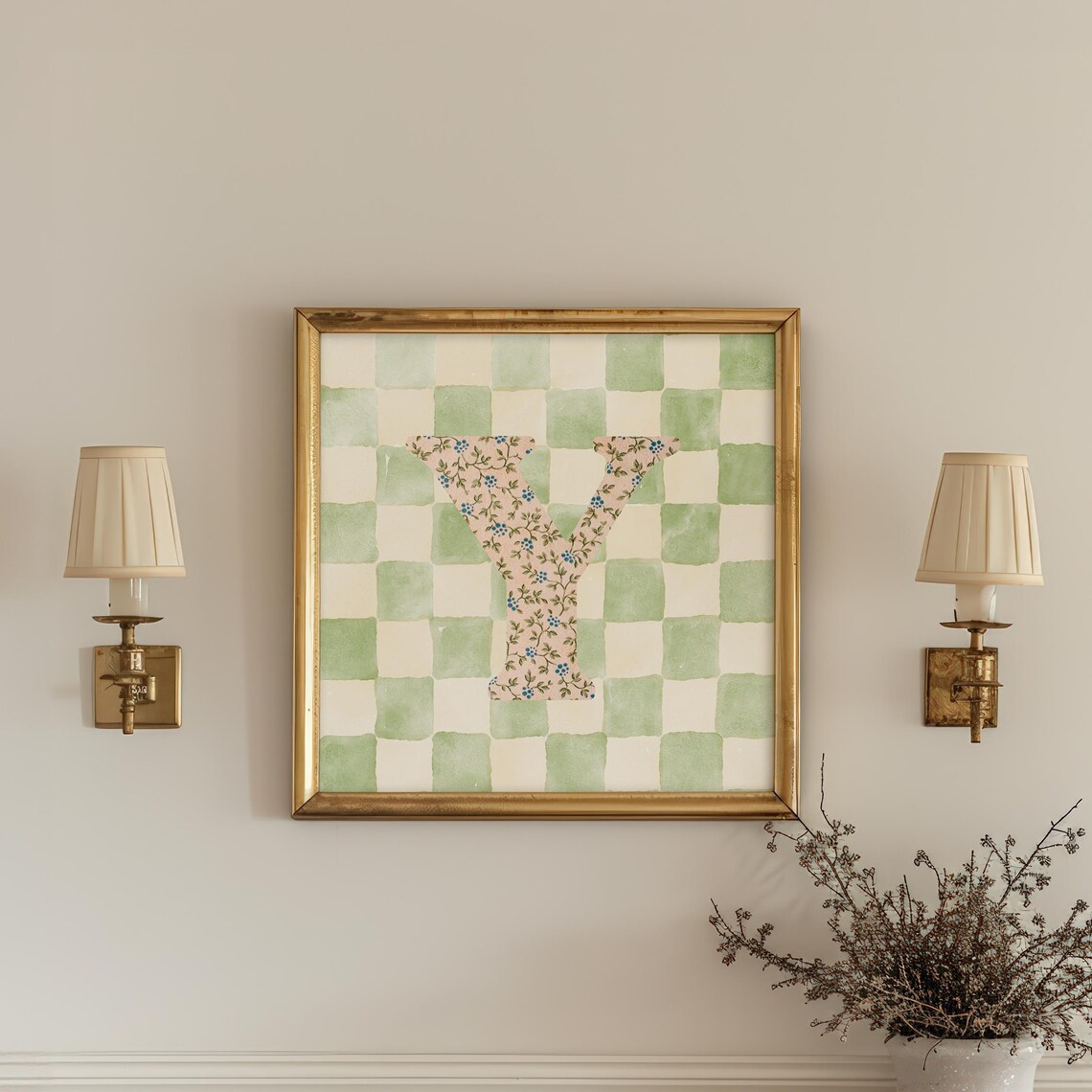 Y Square Initial Print, Watercolor Personalized Gift - Image 3