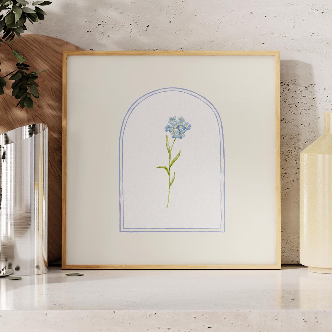 Blue Watercolor Flower Arch Botanical Square Floral Decor Poster - Image 3