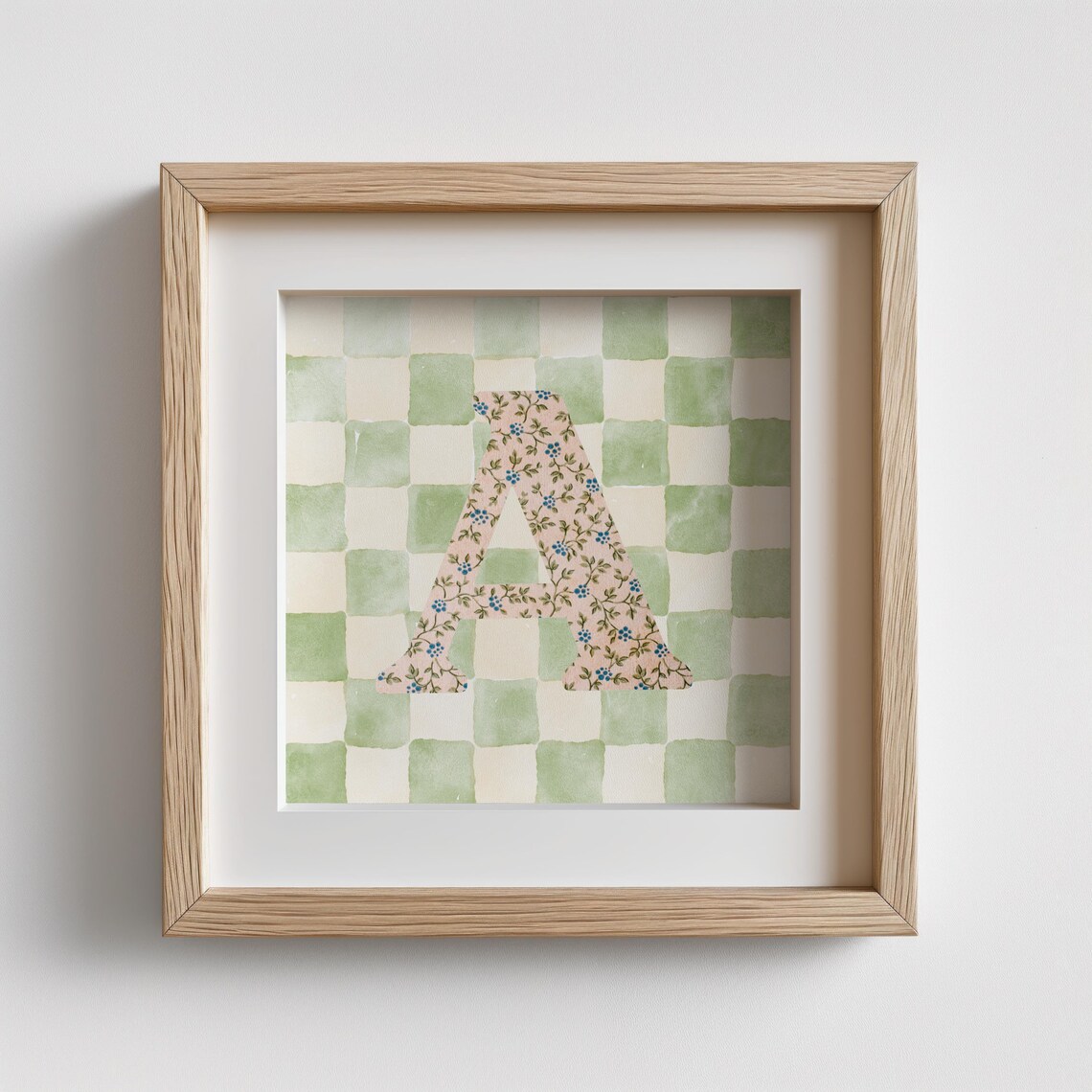 Square Initial Personalized Gift, Watercolor Art Print