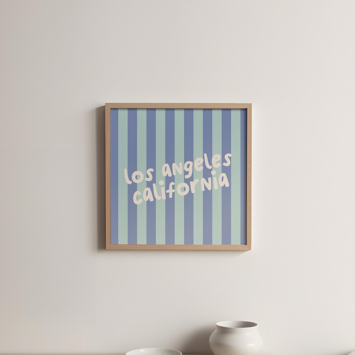 Los Angeles California Blue Striped Hand Lettered Square Travel Poster - Image 5