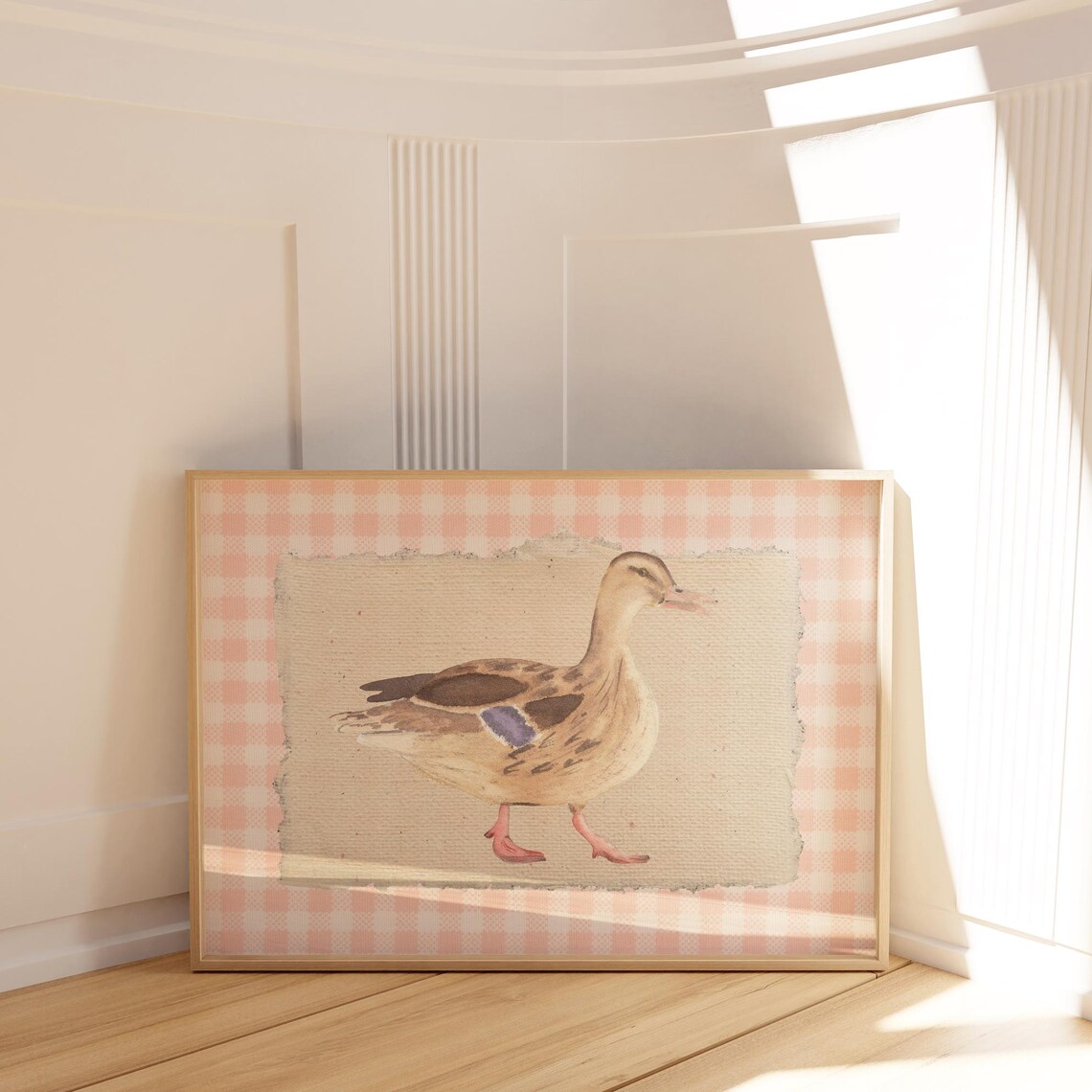 Pink Gingham Mallard Duck Art Print, Cottage Core - Image 2