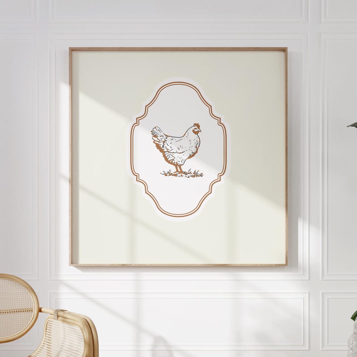 Vintage Hen Farm Chicken Line Art Cream Ornate Square Nursery Poster - Image 4