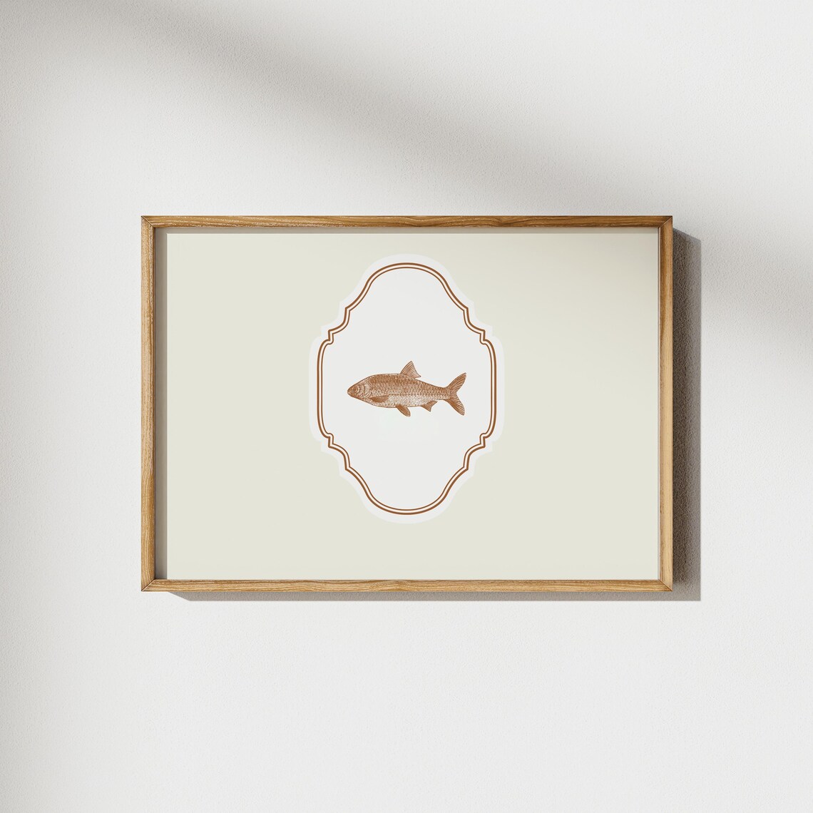 Cream Horizontal Fish Illustration Print Wall Art Trendy Decor Vintage - Image 4
