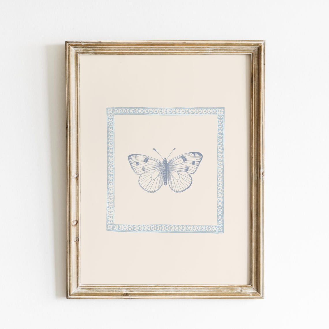 Blue Grey Butterfly Ornate Border Vintage Illustration Print - Image 3