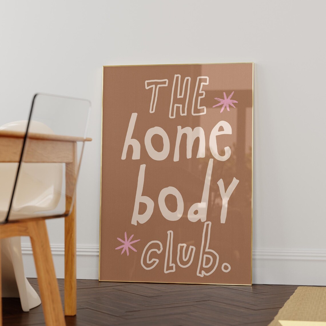 Homebody Club Cream Lettering Mocha Brown Retro Square Decor Poster - Image 4