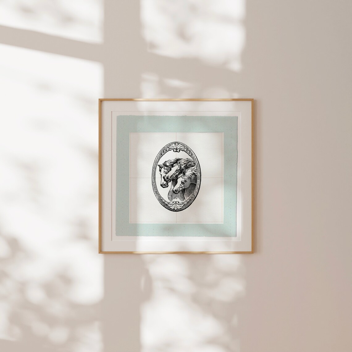 Vintage Horse Badge Engraving Of Three Horse Heads Oval Poster - Image 2