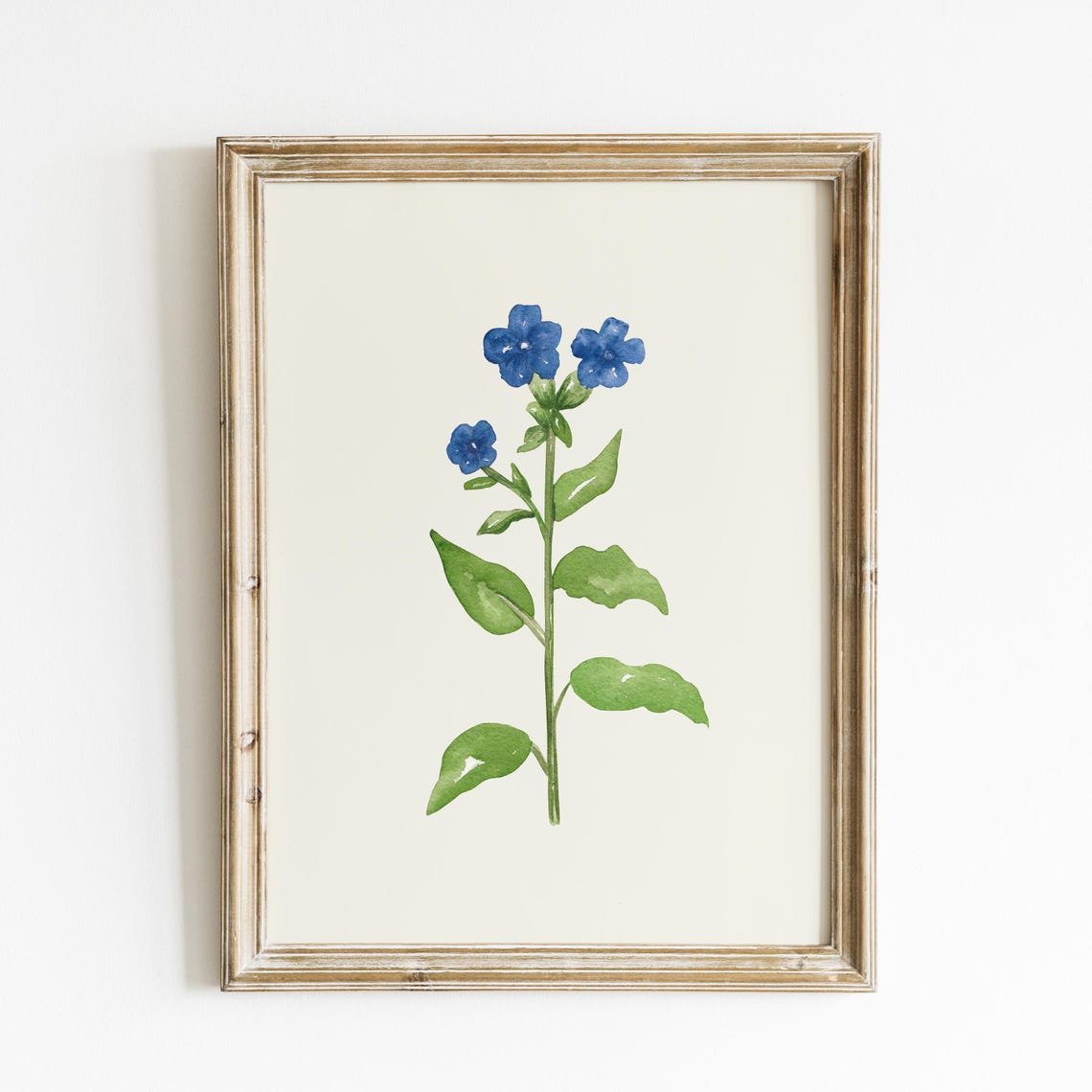 Blue Wildflower Single Stem Watercolor Gold Frame Botanical Wall Art - Image 4