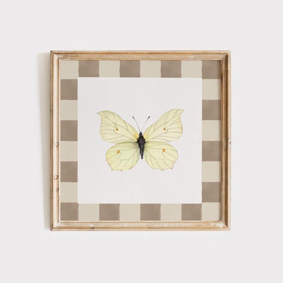 Mocha Brown And Yellow Butterfly Print Instant Wall Art Trendy Decor Illustration Living Room Art Nursery Square